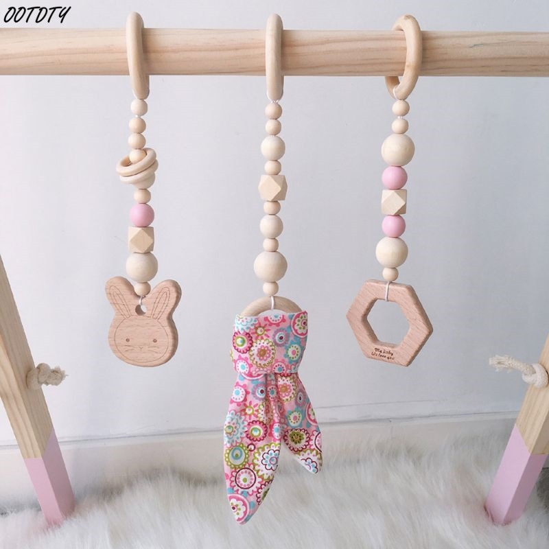 1 Set Nordic Cartoon Baby Wooden Rabbit Ear Toys Pendant Baby Gym Fitness Rack Kit Toddler Infant Room Ornament Decorations